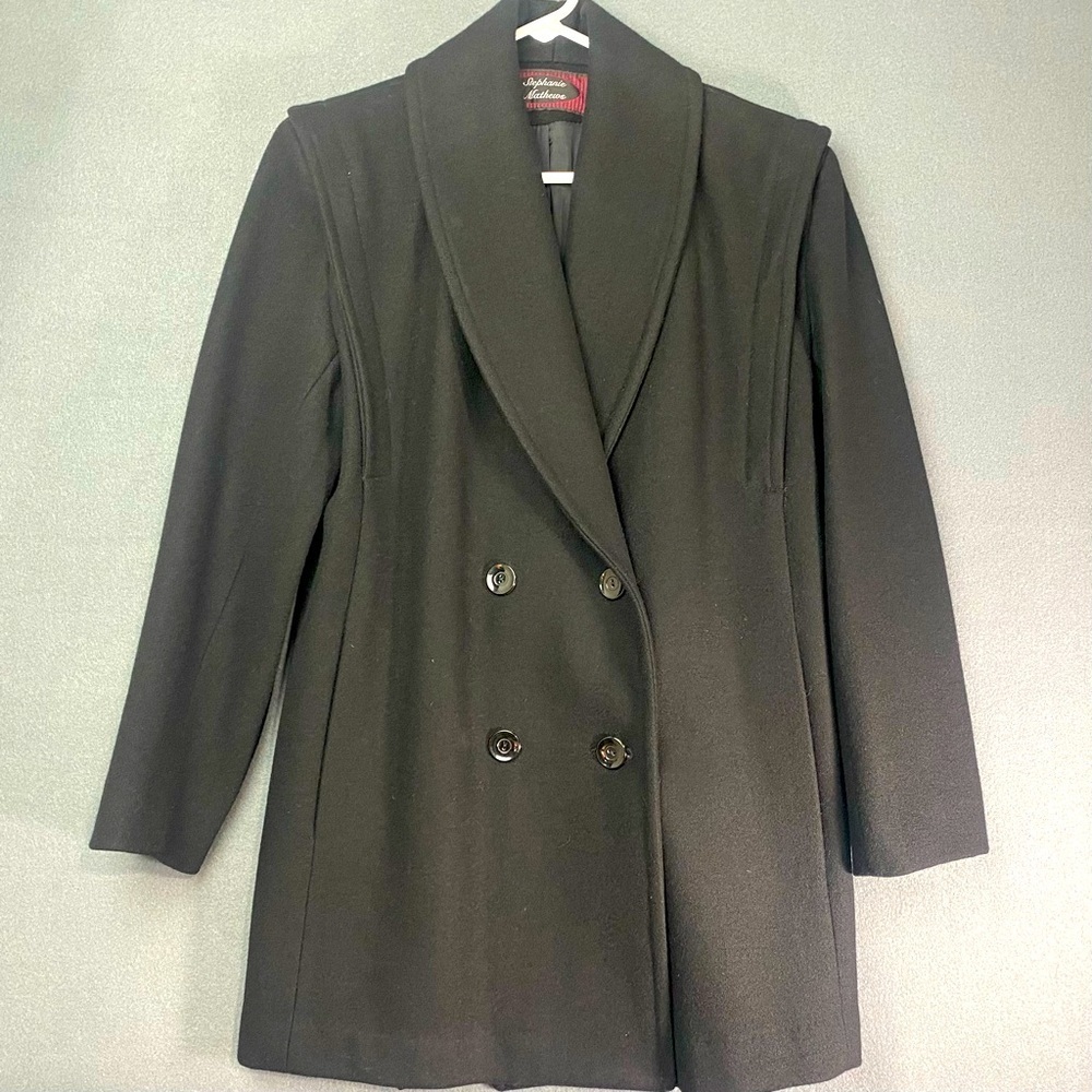 Women’s Vintage Black Wool Pea Coat Size 4 Warm Winter Preppy Quiet Luxury - Picture 2 of 10
